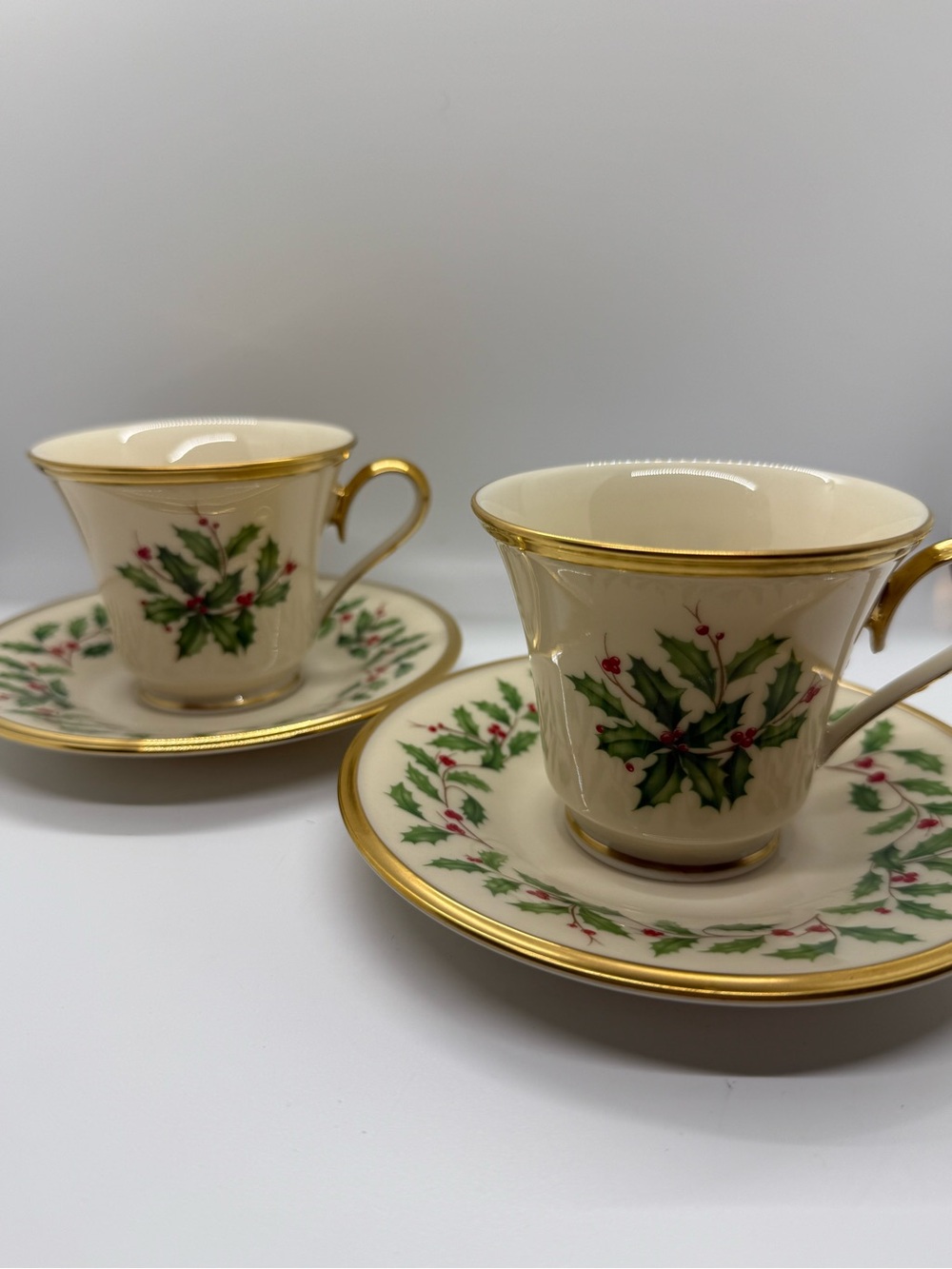 Lenox Holiday Dimension - Two Sets of Teacups and Saucers